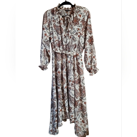 Banana Republic Dresses & Skirts - Banana Republic V-Neck Tie Ruffled Long Sleeve Paisley Peasant Midi Dress 8